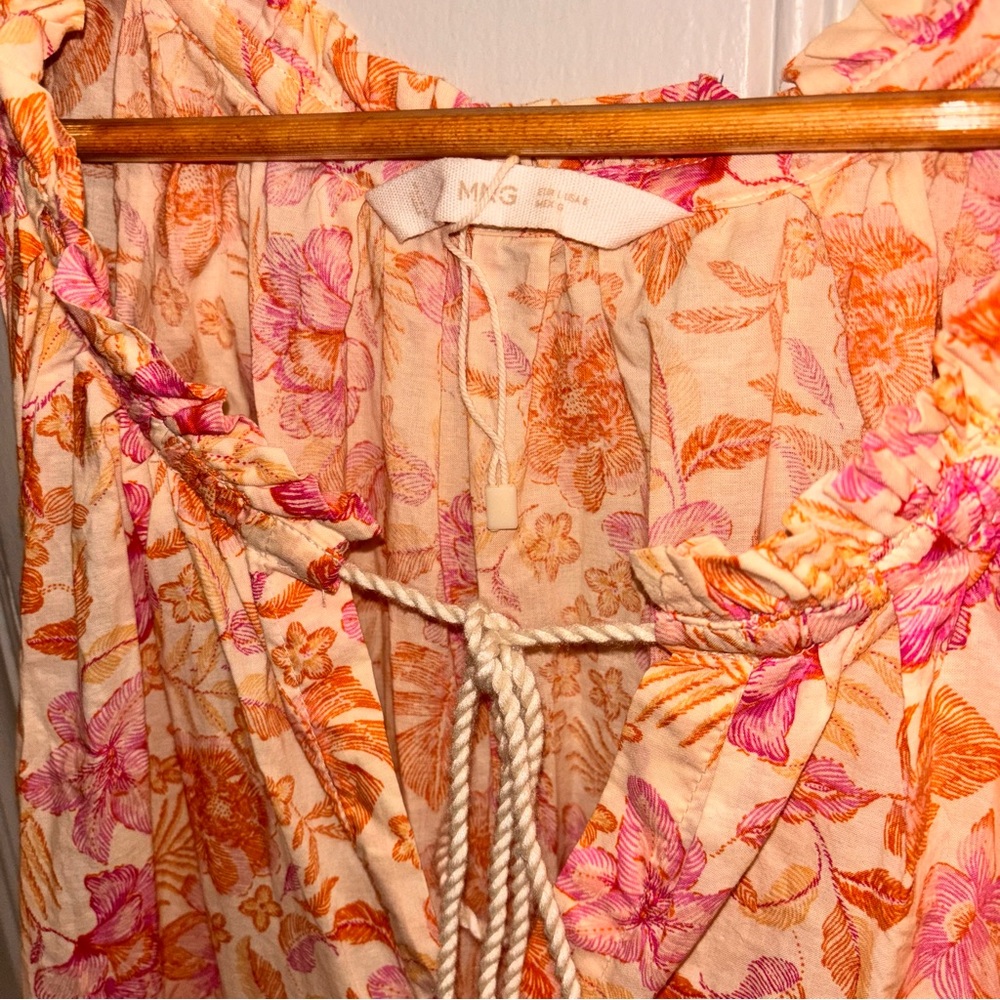 Mango MNG Women’s 8 Pink Peach floral print sleeveless summer maxi dress ruffled - Picture 4 of 6